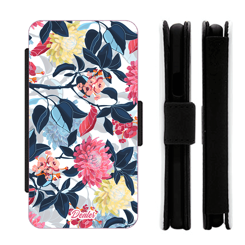 Housse de téléphone design fleurs roses bleues