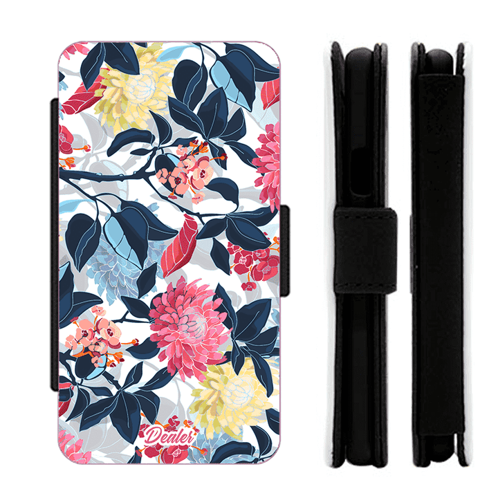 Housse de téléphone design fleurs roses bleues