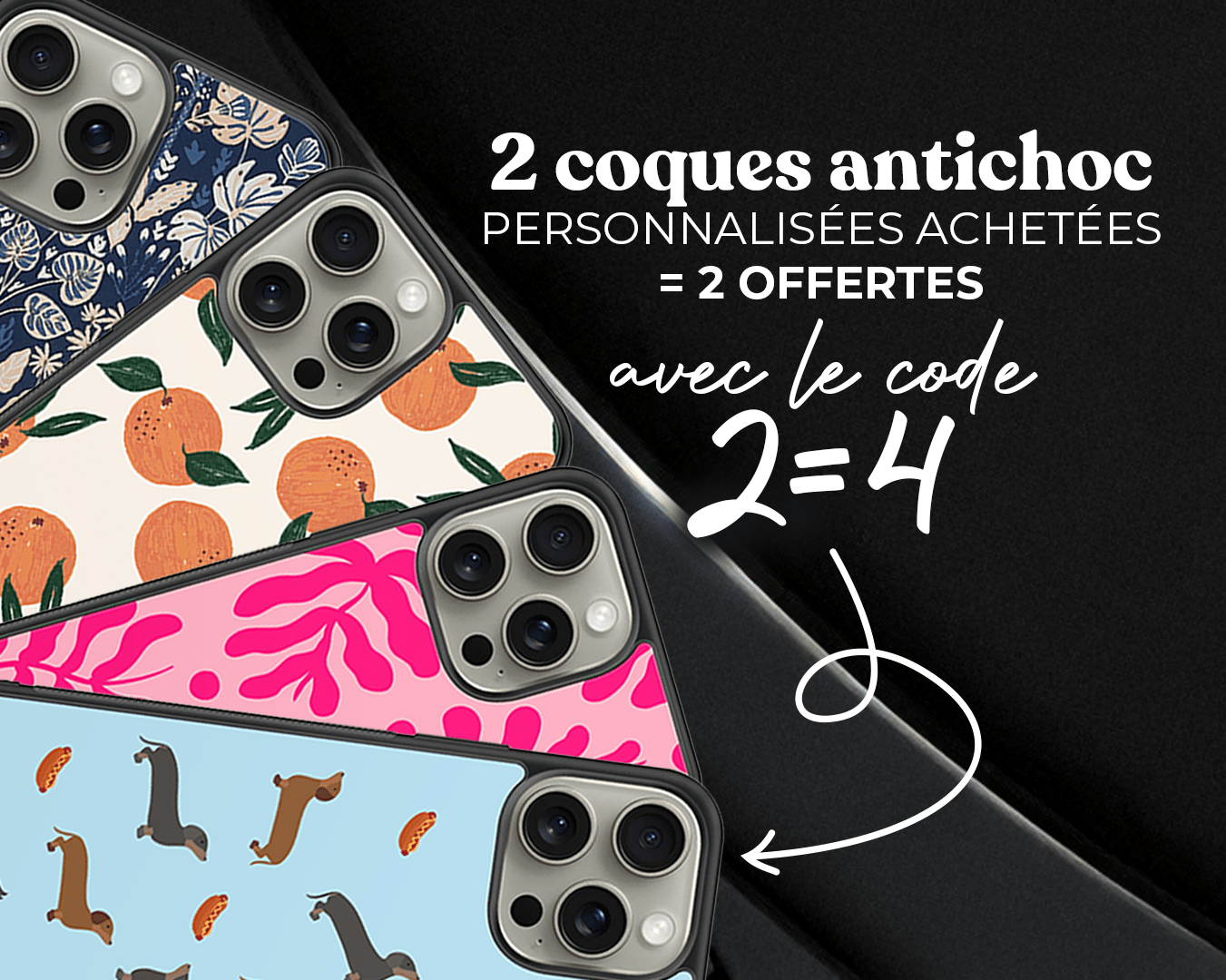 Dealer de Coque - Annonce 2 coques achetées = 2 offertes - Bannière header - Promo - Vente