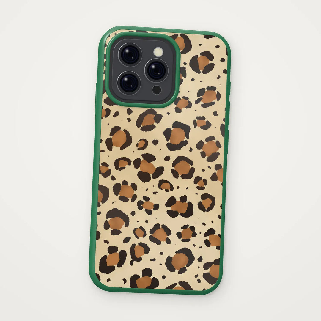 Vanilla leopard iPhone case with dark green edge – Dealer de Coque