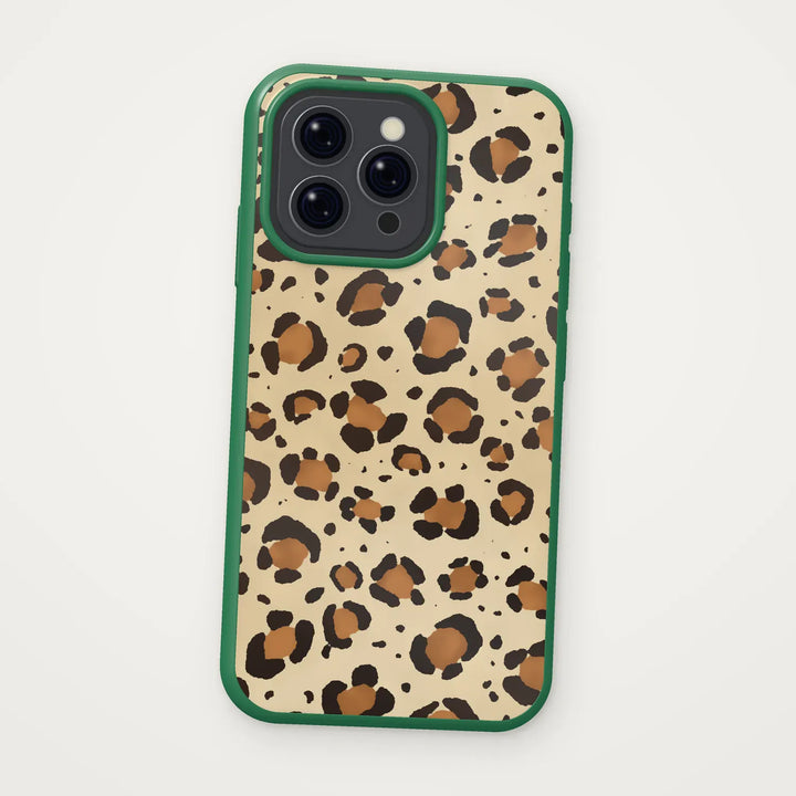 Vanilla leopard iPhone case with dark green edge – Dealer de Coque