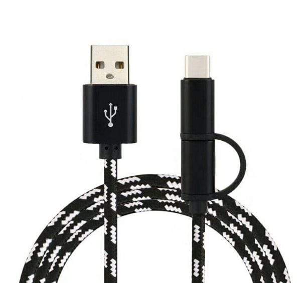 Dealer de Coque Câble / Chargeur 100 cm / Black Cable 3 en 1 - prise Androïd, USB-C et Lightning