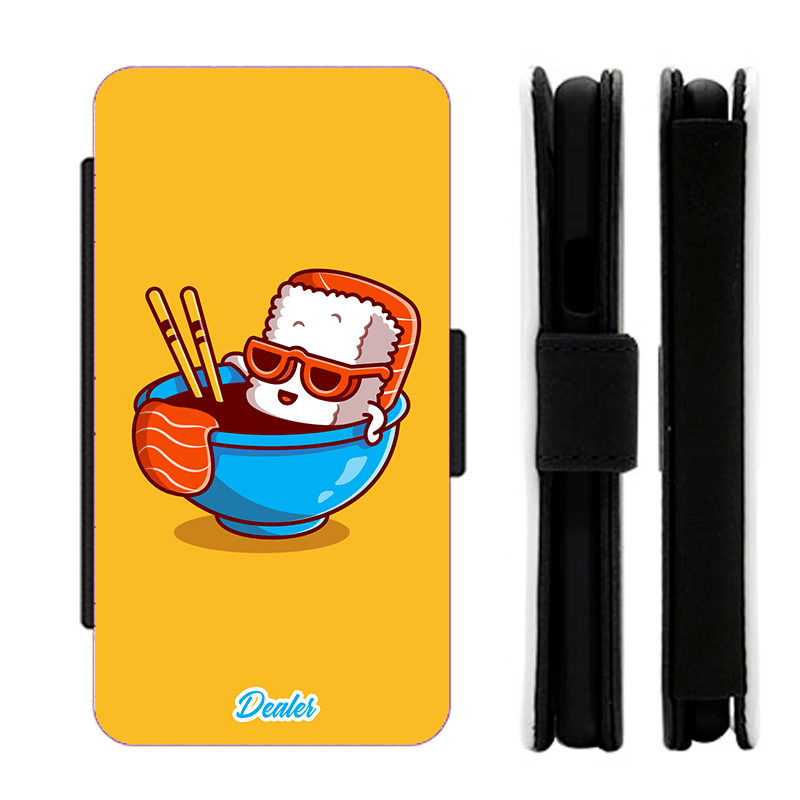 Etui téléphone sushi coloré inspiration japonaise BD. Etui jaune pour iPhone Samsung Honor Xiaomi